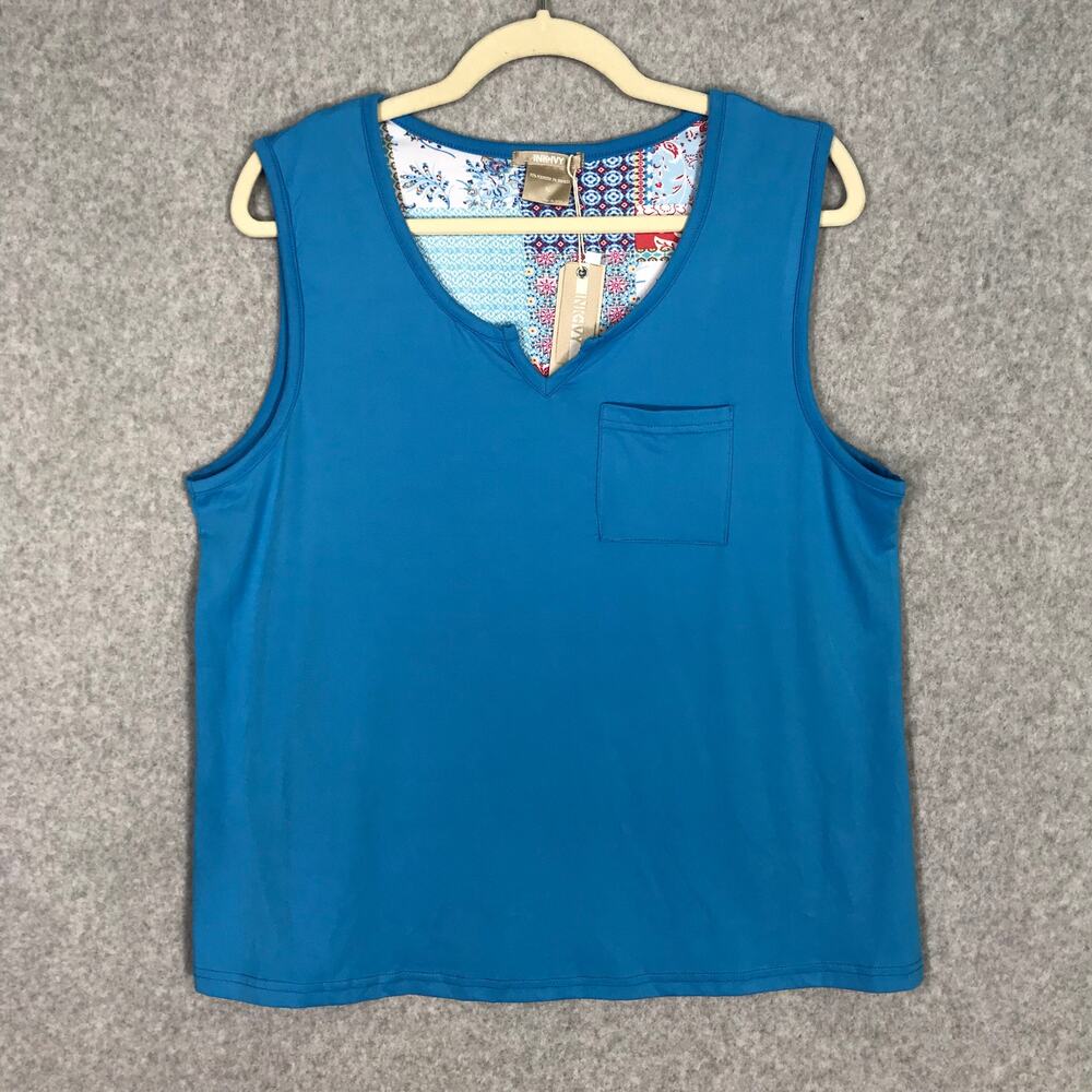 Ink and Ivy Tank Top Womens XL Blue V Notch Basic Everyday Jersey Stretch Pocket